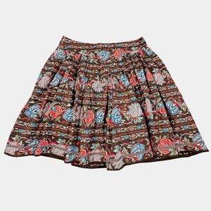 NWT Oilily Size 40 Brown Floral Pleated Boho Skirt Women's Large Bohemian Style